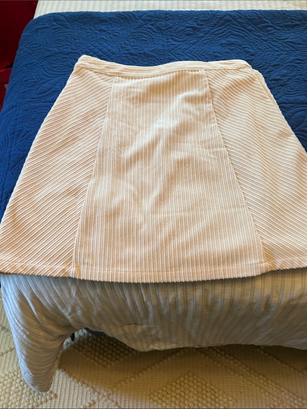 Cream Ribbed Mini Skirt with A-Line Panels